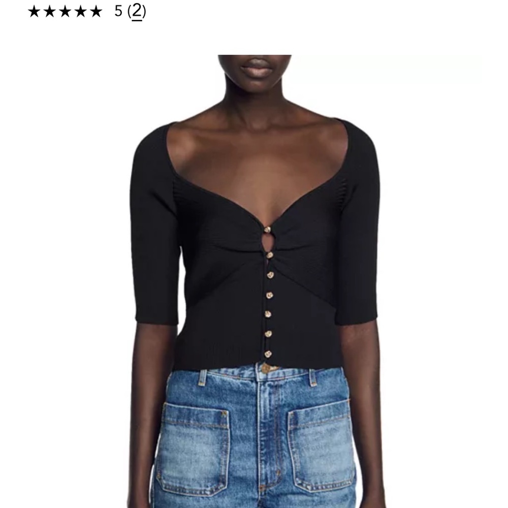 NWT Sandro Cecilia Short Sleeve Ribbed Knit Cardigan